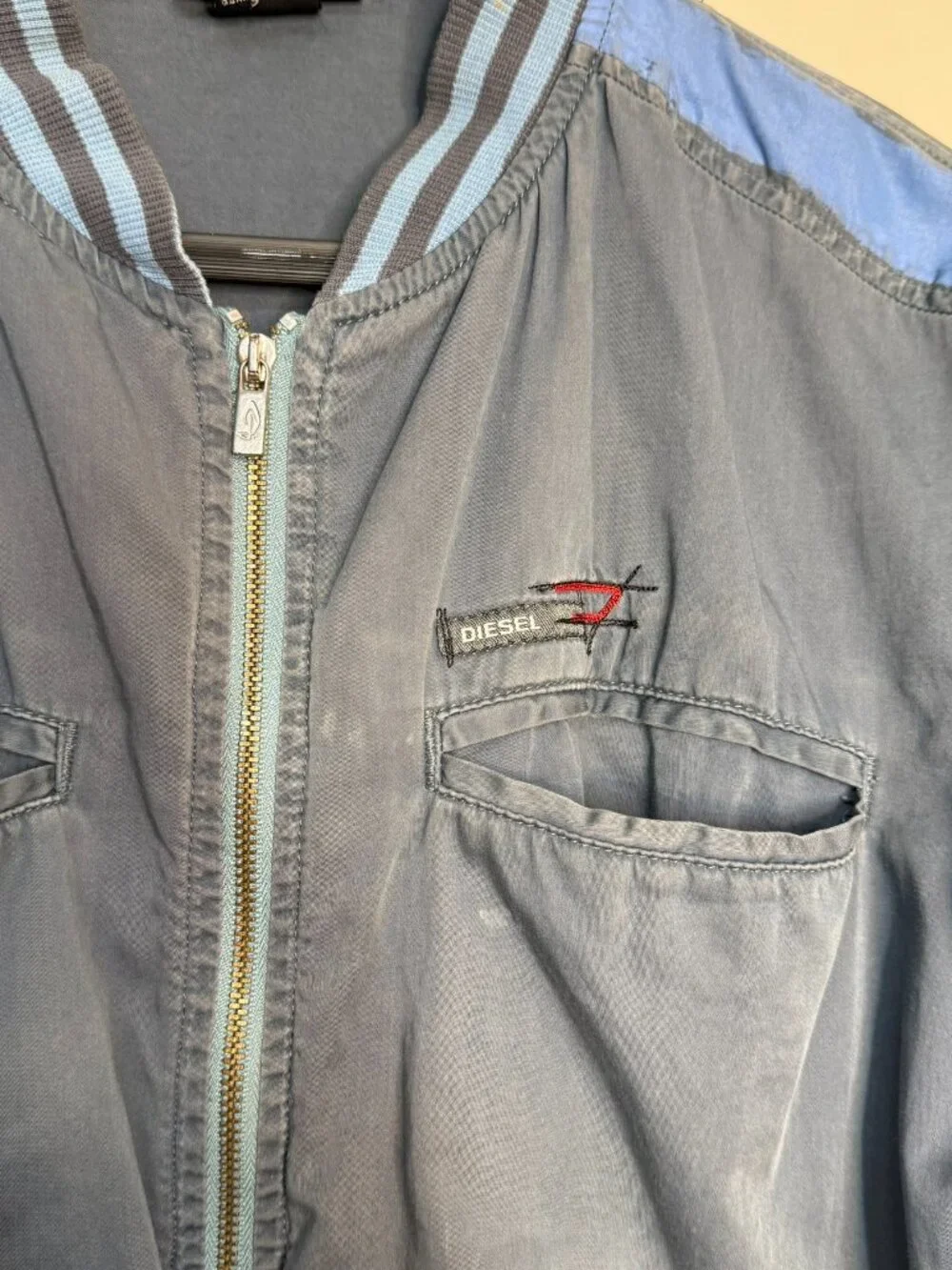 Diesel Cotton Bomber Jacket Blue Grey Colorblock M - Picture 3 of 11